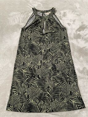 Banana Republic Zebra Palm print Halter Keyhole Shift Dress Green & Black Sz XS